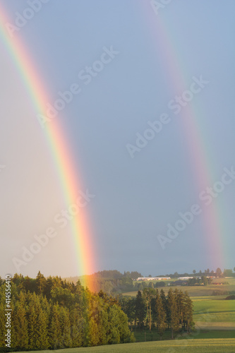 Double Rainbow At Summer Storm In Rural Area