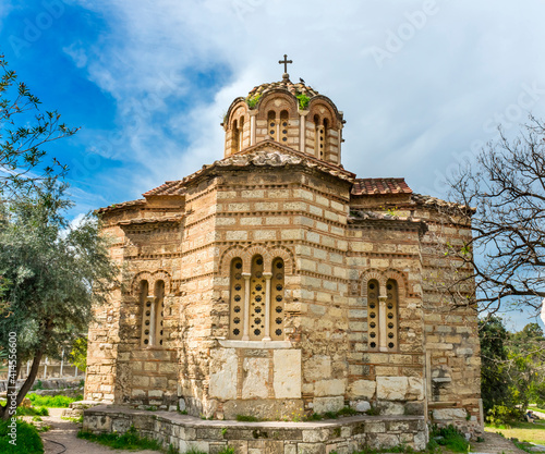 Ancient Agora Marketplace, Byzantine Church of Holy Apostles of Solaki, Acropolis, Athens, Greece. Agora founded 6th Century BC