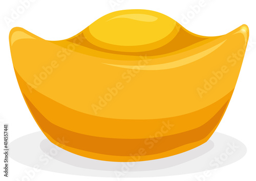 Golden sycee in cartoon style, isolated over white background, Vector Illustration
