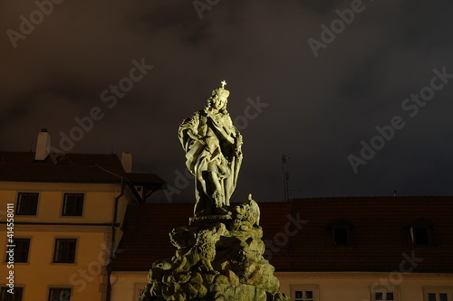 Statue of Saint Vitus on Charles Bridge in Prague, Czech Republic, by Ferdinand Brokoff, by night.