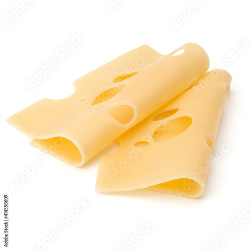 two Cheese slices isolated on white background
