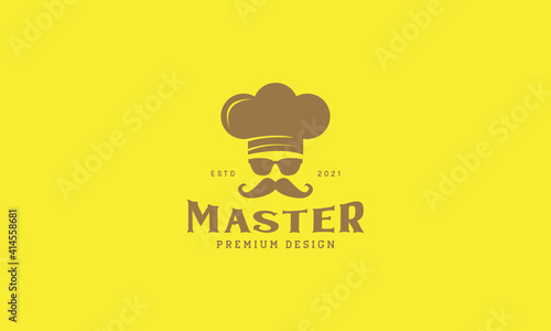 man chef with sunglasses and mustache vintage logo design vector icon symbol illustration