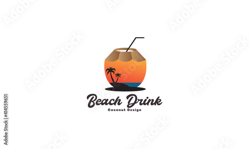 coconut drink beach with tree logo design vector icon symbol illustration