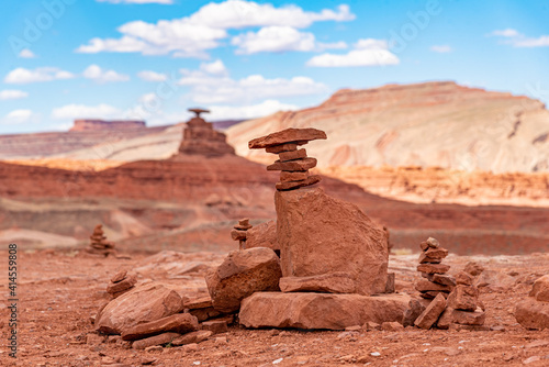 Desert landscape in Arizona during summer time in Utah  USA. Taken  midday with stunning blue cloudy sky in background. 