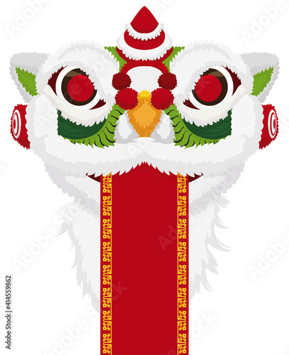 Chinese lion costume in Southern style and red label, Vector Illustration photo