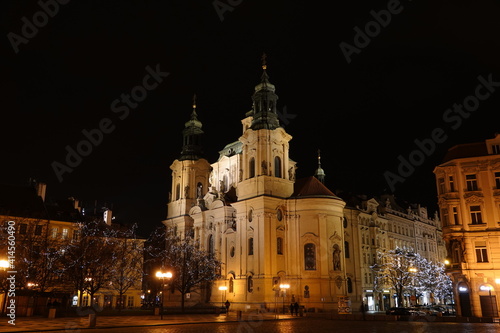Saint Nicholas Church in Old Town Square in Prague, Czech Republic, by night.
