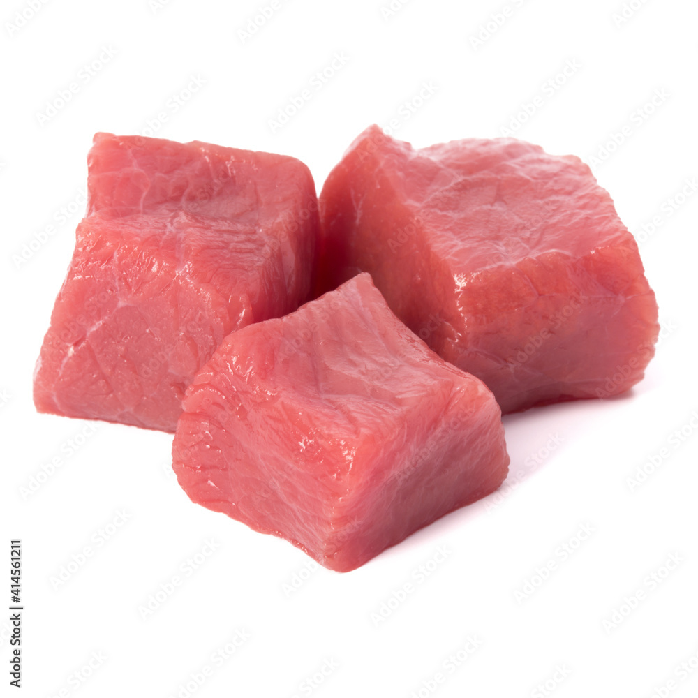 Raw chopped beef meat pieces isolated om white background cut out. Raw chopped beef meat pieces isolated om white background cut out.