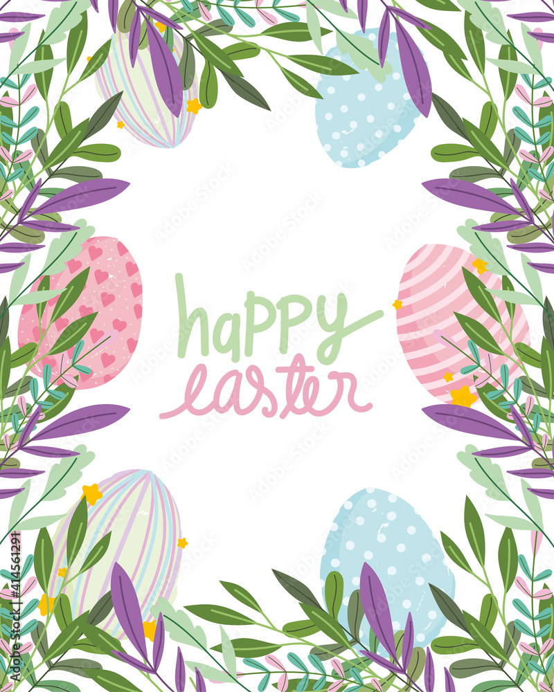 happy easter delicate egg decoration and foliage nature background