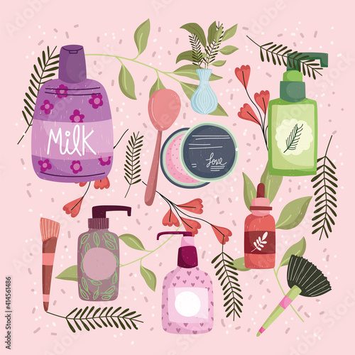 flowers and natural cream tube bottle herbs, skin care product