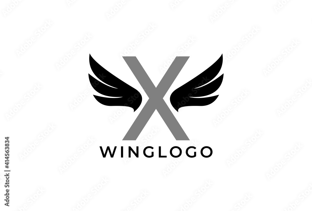 letter X with a wing logo illustration.
