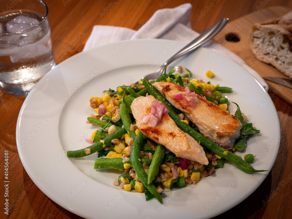 Chicken, Green Bean, Corn, and Farro Salad with Feta Cheese Chicken, Green Bean, Corn, and Farro Salad with Feta Cheese