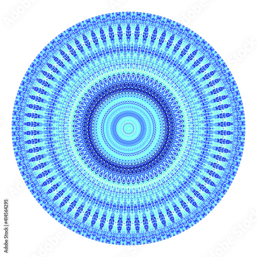 Fototapeta Naklejka Na Ścianę i Meble -   Creative blue points round symbol. Abstract symmetrical logo. Mosaic blue beads. Circle dots modern pixel flora art icon. Pattern ornament decorative illustration eps10.