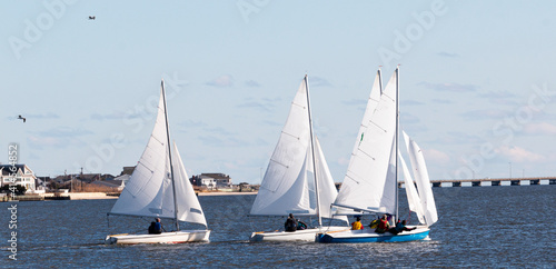 Small sailboats in the great south bay in the winter