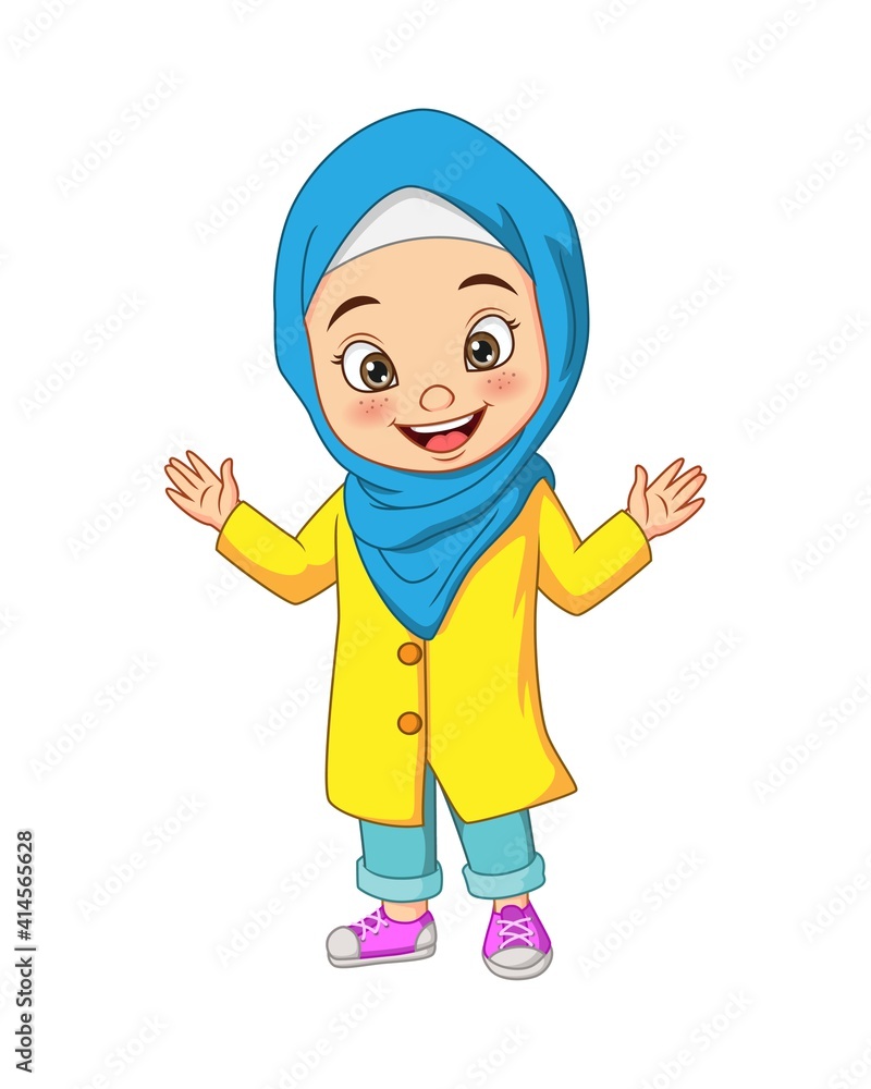 Happy Muslim girl cartoon on white background Happy Muslim girl cartoon on white background