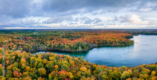 View over Pete’s Lake Campground 	in the Hiawatha National Forest – Michigan Upper Peninsula – aerial view photo