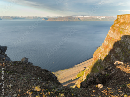 Landscape at Bolafjall, peninsula Hornstrandir in the background. The Westfjords (Vestfirdir) in Iceland. photo