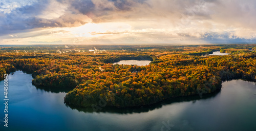 Awesome autumn sunset over Pete’s Lake Campground in the Hiawatha National Forest – Michigan Upper Peninsula – aerial view © Craig Zerbe