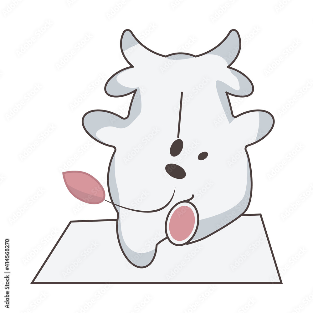 Fototapeta premium Zen bull in the style of kawaii,yoga tranquility,cow standing on one leg in a posture swallow rear view
