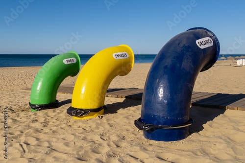 beach trash recycling pipes, for organic waste, glass, plastics and packaging