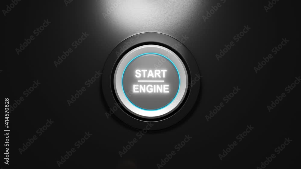 Press the engine button. Start the car concept. 3D video Press the engine button. Start the car concept. 3D video