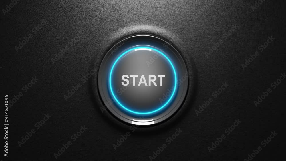 Press the start button. Start up concept. 3D video Press the start button. Start up concept. 3D video