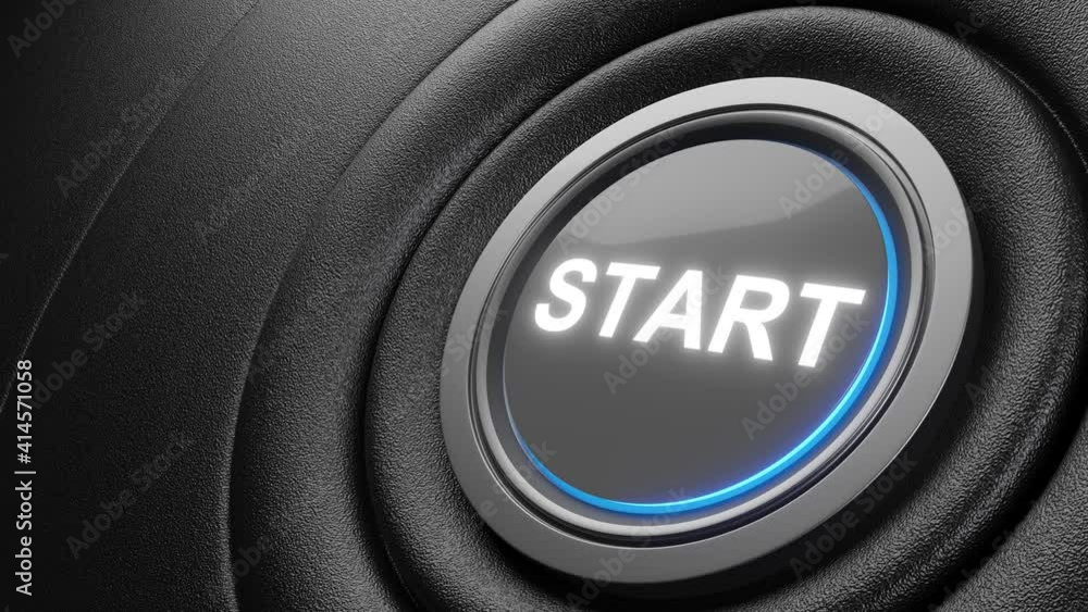 Press the start button. Start up concept. 3D video Press the start button. Start up concept. 3D video