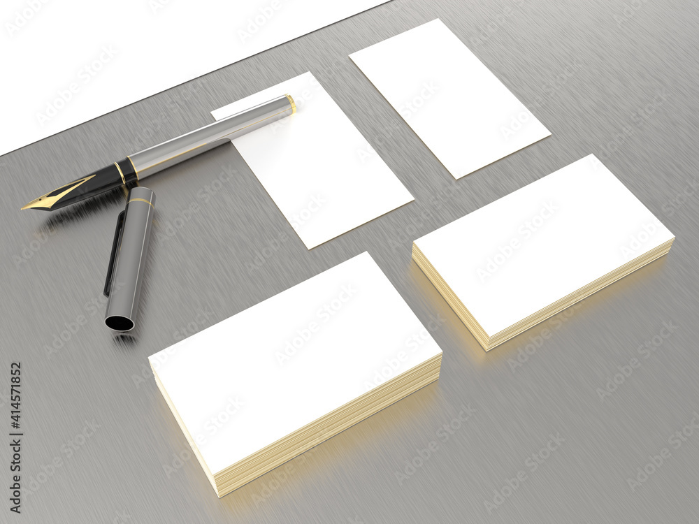 3d Render of Branding Mockup with Fountain Pen on Textured Metallic Beige Background with Gold Edge in Angle View 3d Render of Branding Mockup with Fountain Pen on Textured Metallic Beige Background with Gold Edge in Angle View
