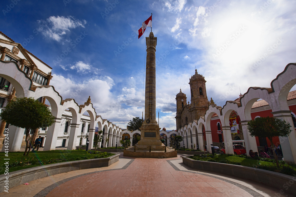 The obelisk at the Plaza 10 de Noviembre, Potosí, Bolivia