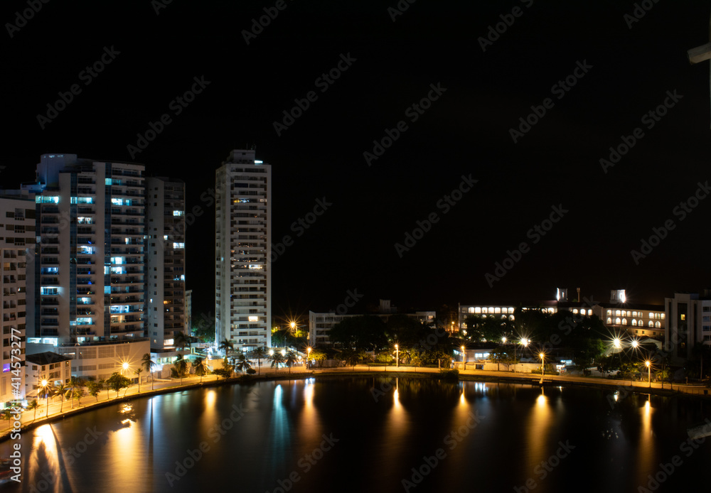 beautiful panoramic night view of the city of cartagena de indias colombia (el laguito sector).