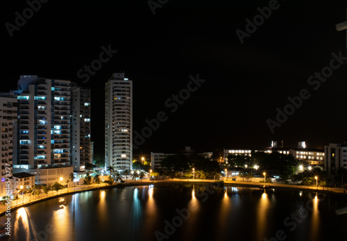 beautiful panoramic night view of the city of cartagena de indias colombia  el laguito sector .
