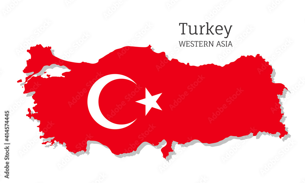 Map of Turkey with national flag. Highly detailed editable map of Turkey, Western Asia country territory borders. Political or geographical design element vector illustration on white background
