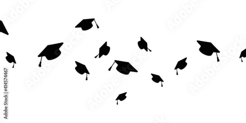 Flying silhouettes of Graduation Caps vector 