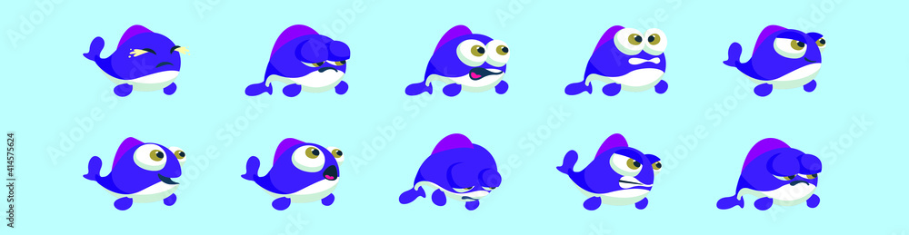 Fototapeta premium set of fish cartoon icon design template with various models. vector illustration isolated on blue background