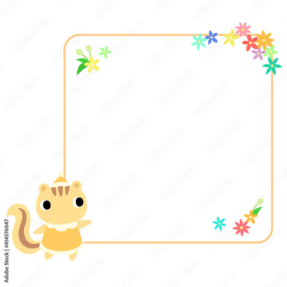 Fototapeta premium リスのアイコン 花のフレーム付