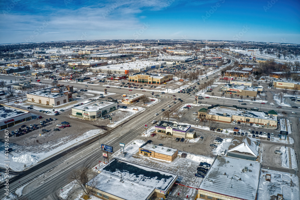 Aerial View of the busy 41st Street Shopping Corridor in Sioux Falls, South Dakota