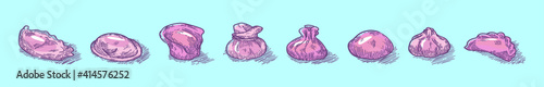 set of dumplings cartoon icon design template with various models. vector illustration isolated on blue background