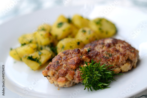 Tasty Minced Meat Patties With Parsley Potatoes photo