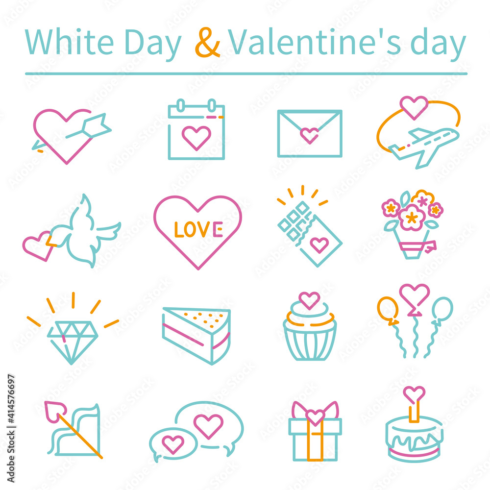 White Day　Valentine's day　線画　3色アイコン