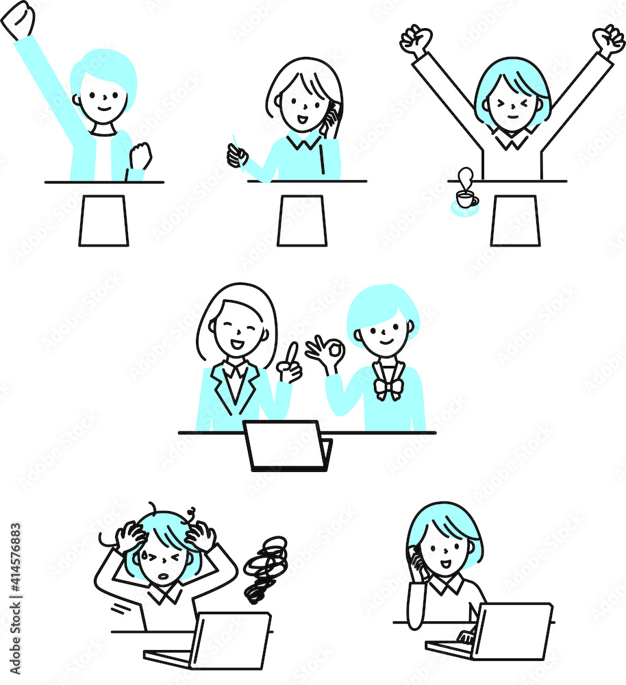 Naklejka premium 働く女性ポーズ色々セット