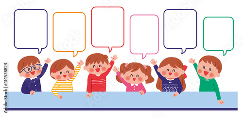 手をあげる　子供たち　イラスト 吹き出し