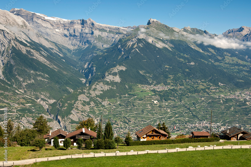 View Across The Rhone Valley On The Swiss Alps, Haute-Nendaz, Valais, Switzerland