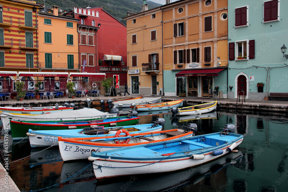 Castello Di Brenzone, Harbor With Fishing Boats, Lake Garda, Italy