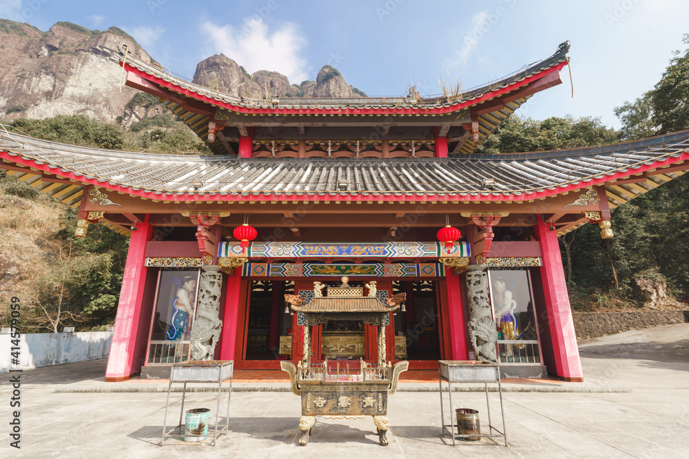 Fototapeta premium Old Chinese traditional buddhistic temple building exterior, 