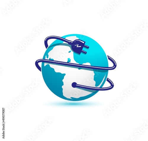 Globe and electrical plug icon isolated vector illustration