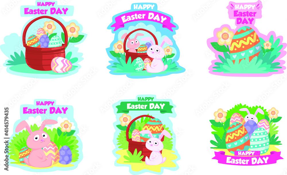 Collection of easter bunny in different poses and background