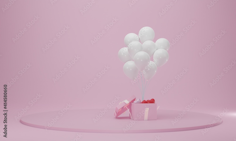 Gift box with balloon and circle podium. Abstract celebration platform scene. 3d rendering Gift box with balloon and circle podium. Abstract celebration platform scene. 3d rendering