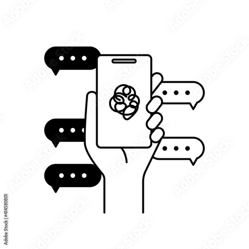 情報過多と社会問題　吹き出しとスマートフォンと手