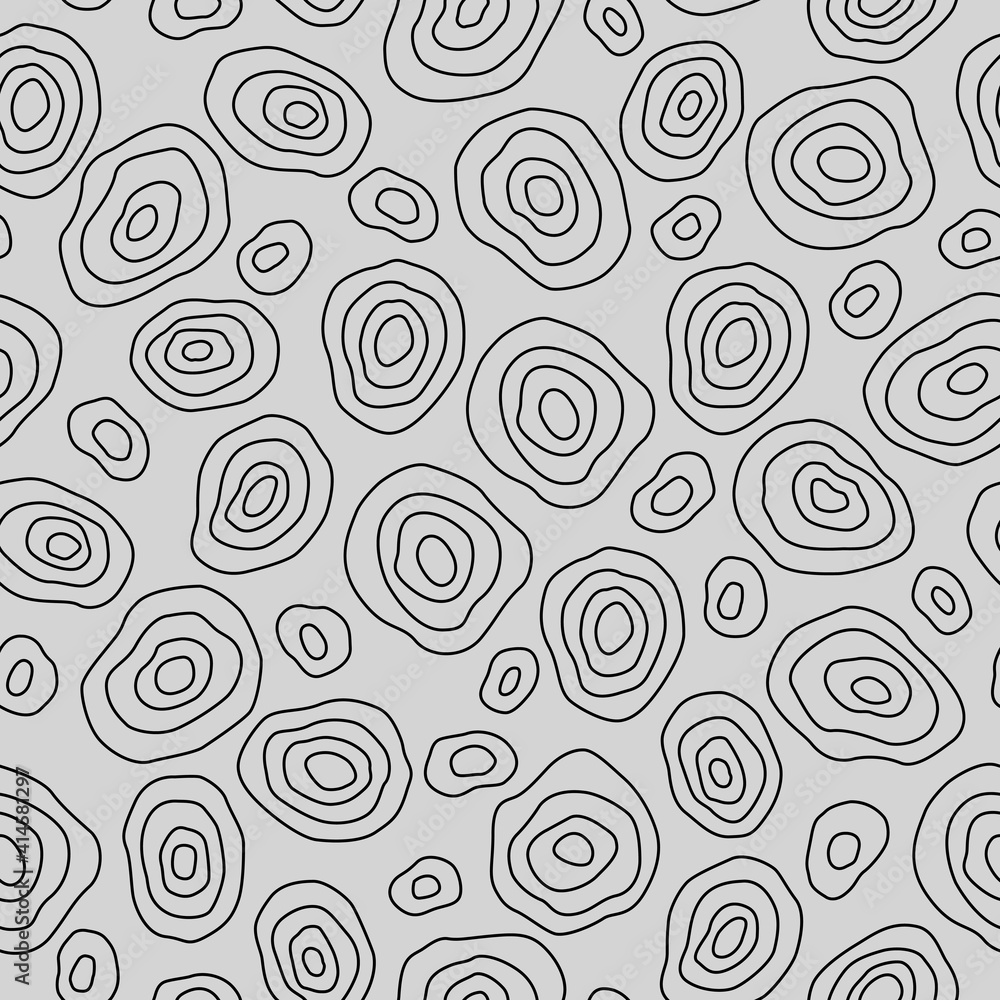 Seamless pattern with circles, vector illustration. Abstract drawing on a gray background. For wrapping paper, wallpaper, fabric, banners, etc.