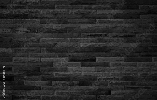 Abstract dark brick wall texture background pattern, Empty brick wall surface texture. Brickwork painted black color interior old blank concrete grid uneven, Home office design backdrop decoration.