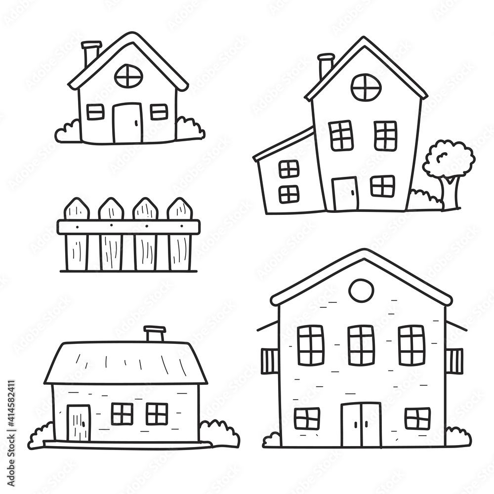 Set of house doodle vector illustration isolated on white background